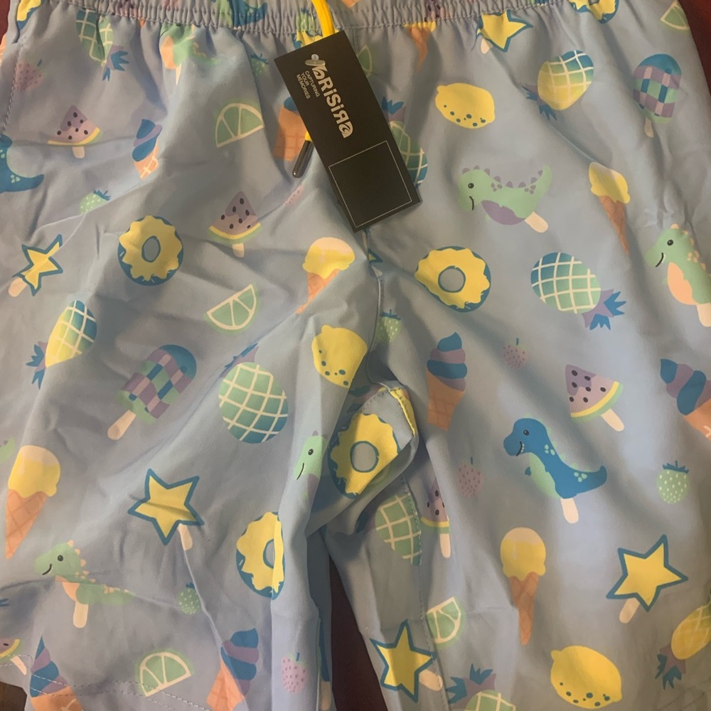 Boys swim trunk 10-12 size - Blue with Colorful Print